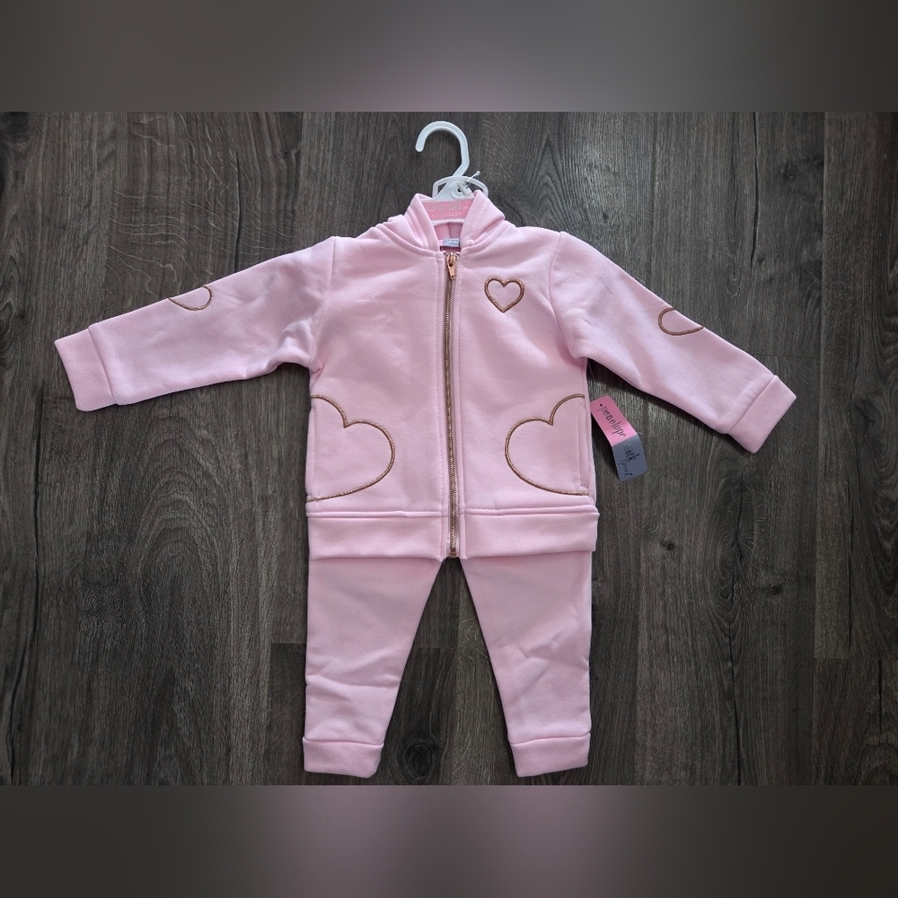 Penelope Mack Pink Heart Kids Matching Set Size 24m NWT